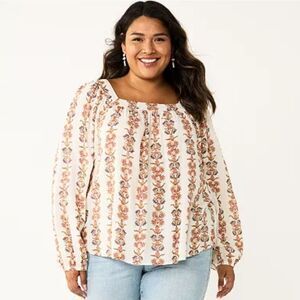 NWT Plus Size Sonoma Squareneck Volume Sleeve Top